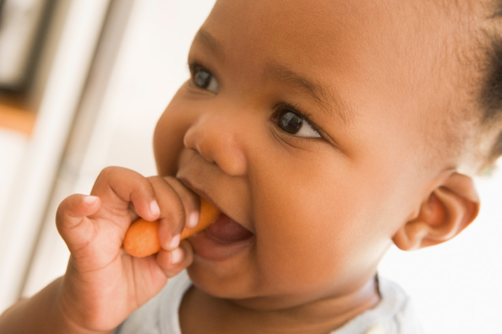 A baby eating a carrot